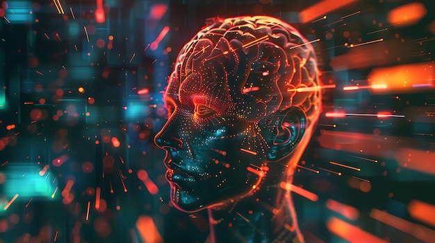 Abstract Human Brain with Digital Data and Lights