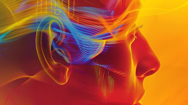 Photo abstract human ear and face in warm colors