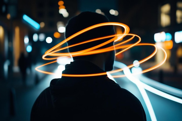 Photo abstract human figure with glowing lines