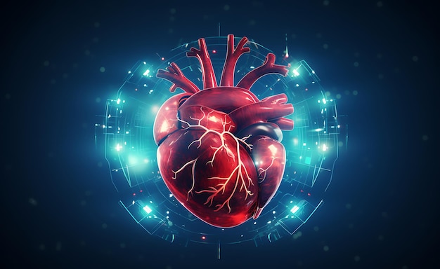 Abstract human heart with medical charts and graphs