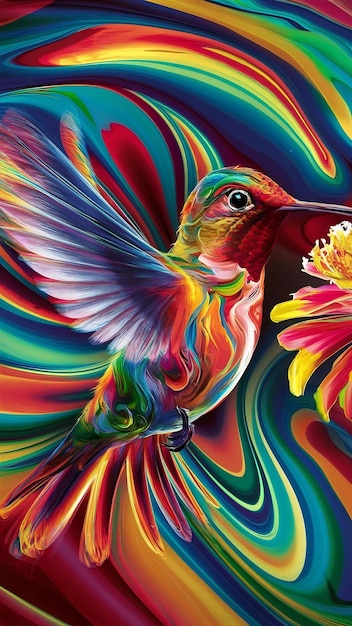 Abstract hummingbird illustration in vibrant multi colors generated by