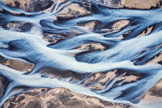 Abstract Icelandic glacier rivers melting pattern in summer at highlands of Iceland