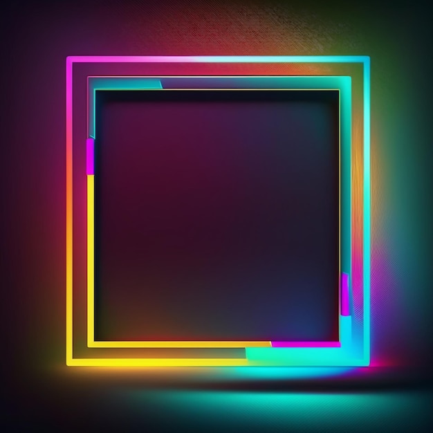 Abstract illuminated square framed neon background created with generative AI