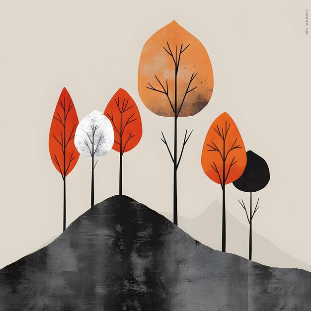 Photo abstract illustration of autumn trees on a hill