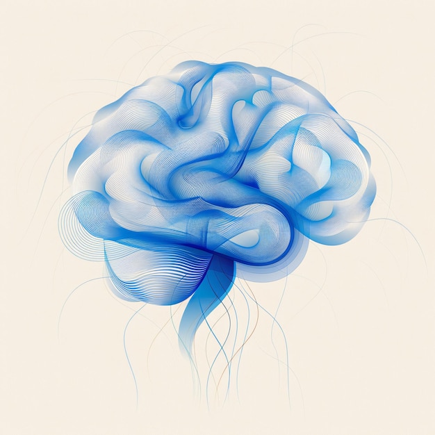 Photo abstract illustration of a brain with blue lines representing neural connections