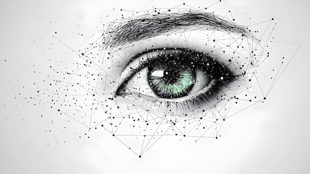 Photo abstract illustration eye with network connection vision of technology