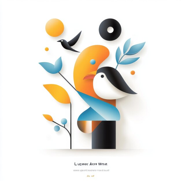 Photo an abstract illustration featuring a stylized bird with geometric shapes and flowers in a modern