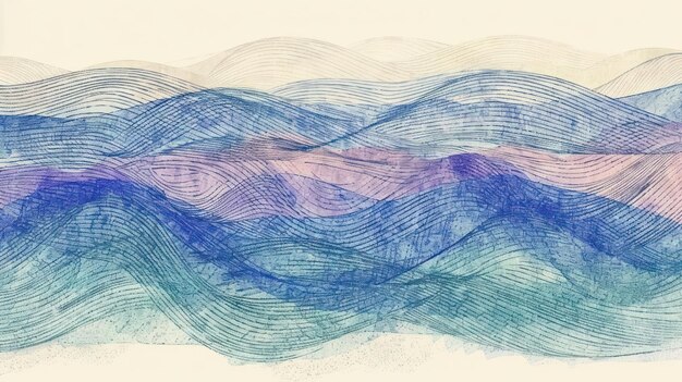 Abstract illustration of flowing waves in various shades of blue and purple