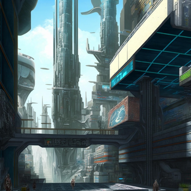 Abstract illustration of future city in sky-fi style