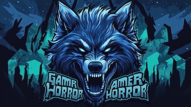 Abstract illustration gaming mascot wolf head animal logo text 3939gamer horrorquot design ESport background wallpaper AI generated image