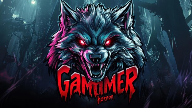 Abstract illustration gaming mascot wolf head animal logo text 3939gamer horrorquot design ESport background wallpaper AI generated image