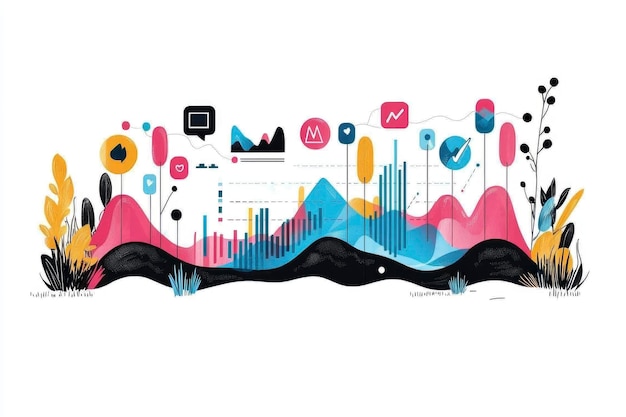 Photo abstract illustration of growth and success with social media icons