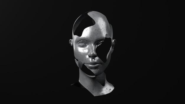 Abstract illustration of mannequin head 3D Render art metallic