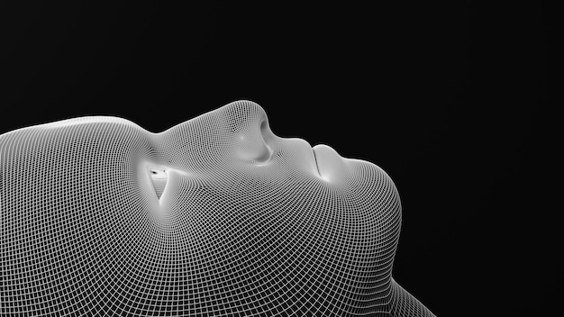 Abstract illustration of mannequin head 3D Render wireframe hologram