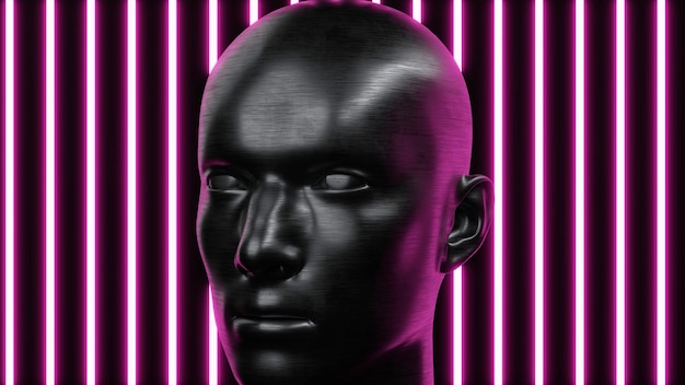 Abstract illustration of mannequin head with neon lights 3D Render art