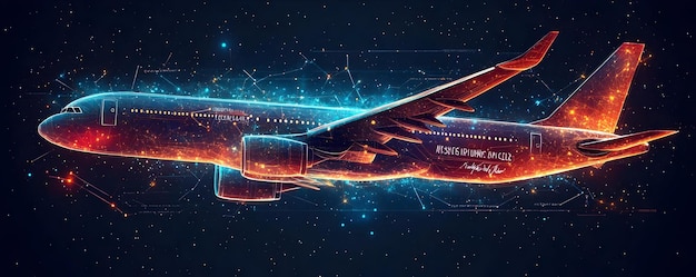 Photo abstract illustration network airplane soaring through starry night sky