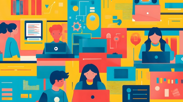 Photo abstract illustration of people working with technology