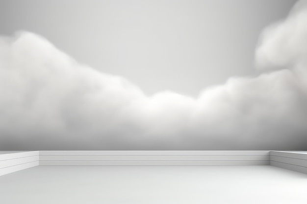 Abstract Illustration Of Room Floor Stage Background With Fog Mist And White Clouds