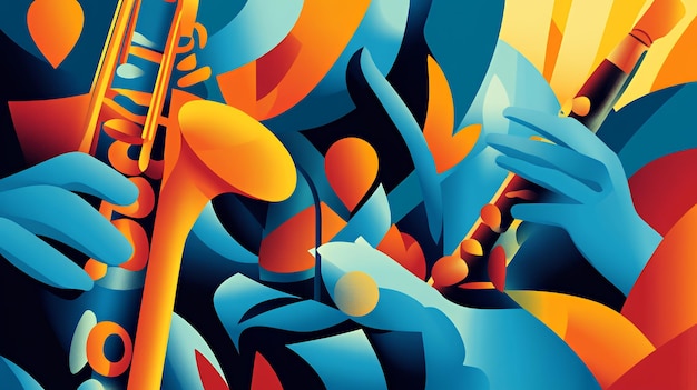 Photo abstract illustration of a saxophone and a clarinet in a stylized design