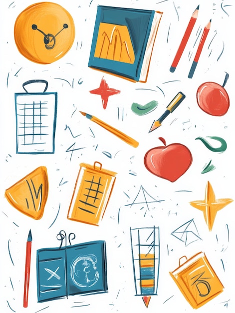 Abstract Illustration of School Supplies and Geometric Shapes