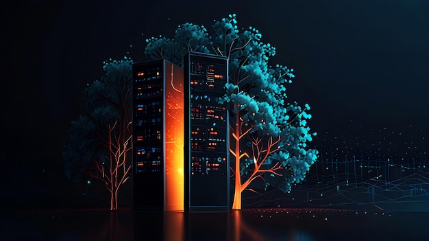 Abstract Illustration of Tree Data Storage Technology on Blue Background