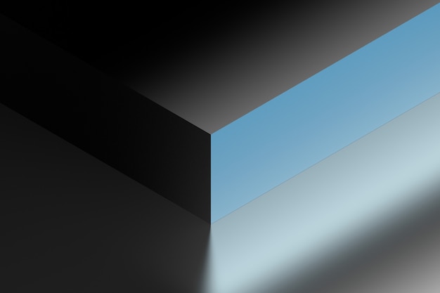 Abstract illustration with cube corner colored in drak gray and blue colors. 3d illustration.