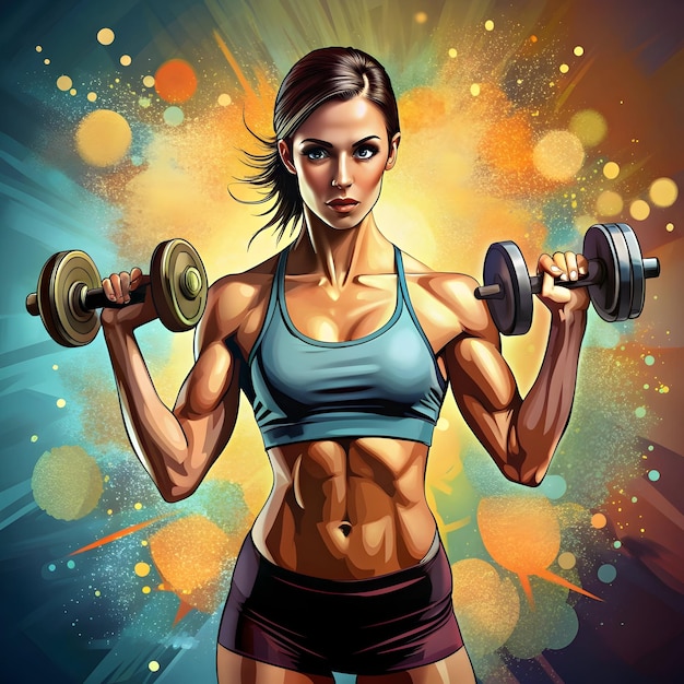 abstract illustration of a woman with weights