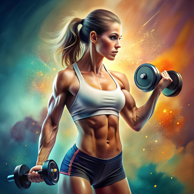 abstract illustration of a woman with weights