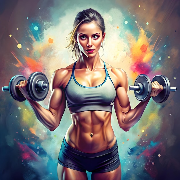 abstract illustration of a woman with weights