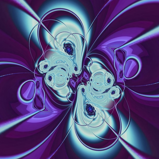 An abstract image of a blue and purple fractal with a butterfly design.