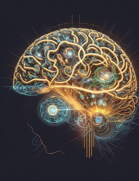 Abstract image of a brain Light illuminated schematic neural connections in patterns mental proces