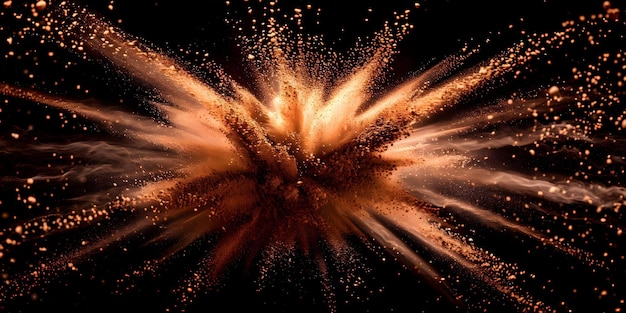 Photo abstract image of cocoa powder explosion on black background creating dynamic burst concept food photography abstract art cocoa powder explosion dynamic burst black background