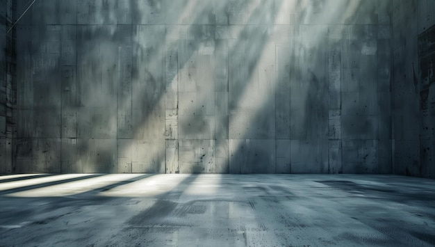 An abstract image of an empty concrete wall bathed in light rays The wall displays varying shades and textures creating a dynamic and serene atmosphere The play of light and shadow gives depth