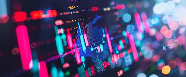 Abstract image of financial data and stock market analysis with colorful graphs and charts represent