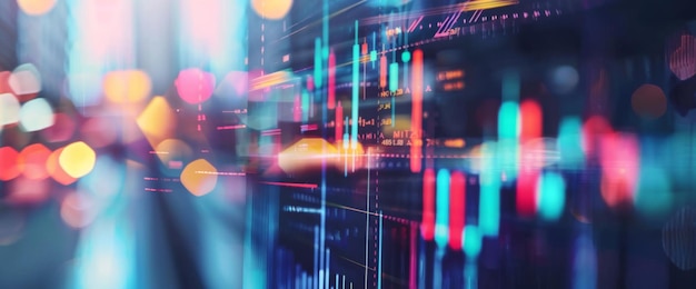 Abstract image of financial data and stock market analysis with colorful graphs and charts represent