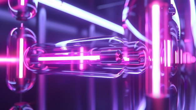 Photo abstract image of glowing neon tubes in a futuristic setting