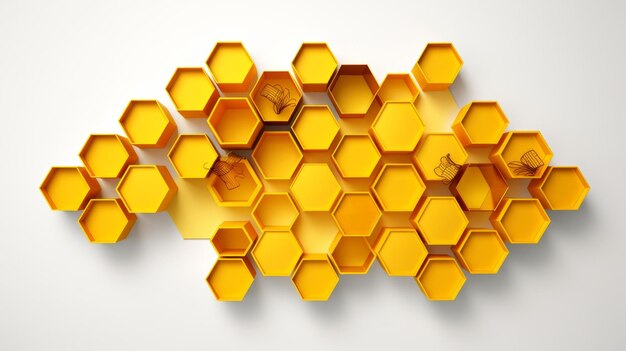 Abstract image of a honeycomb Closeup of a wax honeycomb filled with honey On a white background