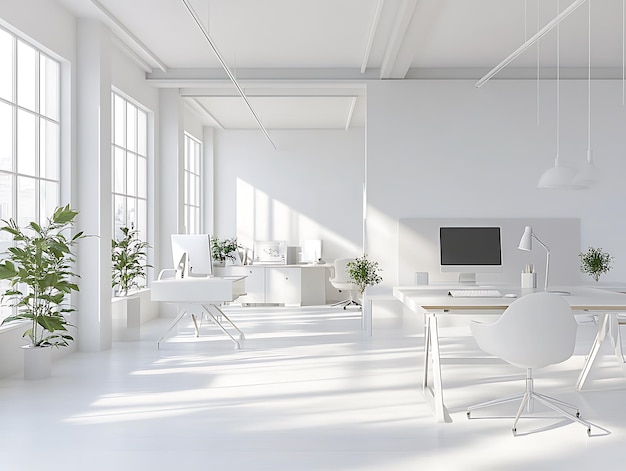 Abstract image of a marble countertop with a blurred modern office background featuring large windows and city views