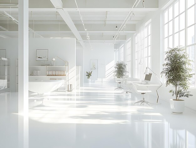 Abstract image of a marble countertop with a blurred modern office background featuring large windows and city views