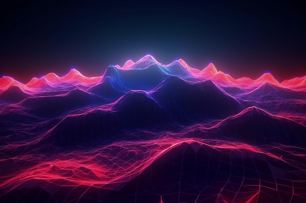 Abstract image of a mountain with a pink and blue light.