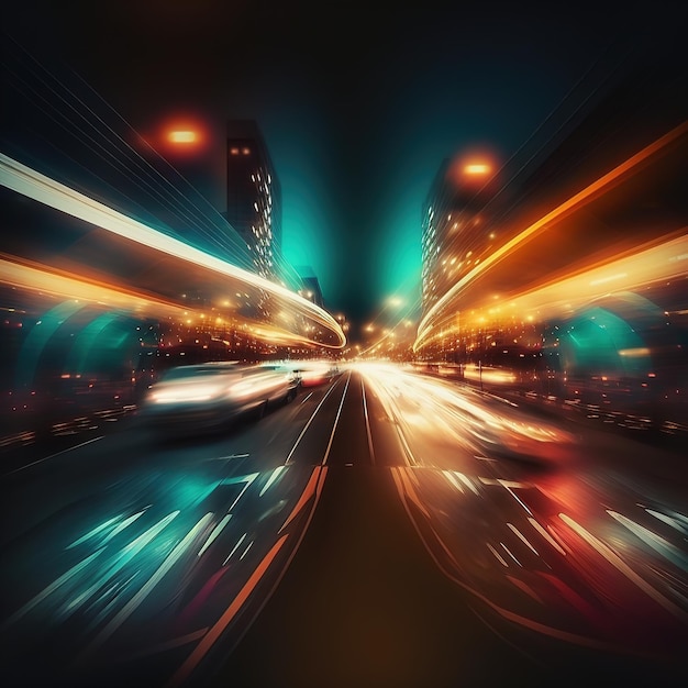 Abstract image of night traffic light trails in the city The car light trails in the city