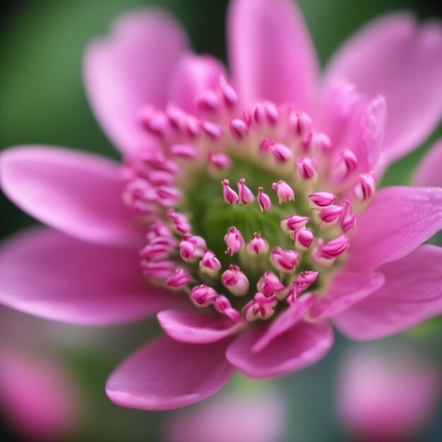 An abstract image of a pink flower with a green