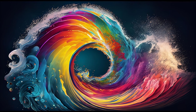 An abstract image of a rainbowcolored wave emanating from the center of the image Generative AI Illustration