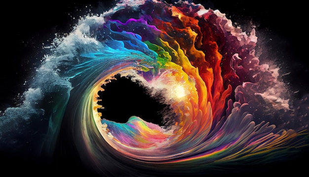 An abstract image of a rainbowcolored wave emanating from the center of the image Generative AI Illustration