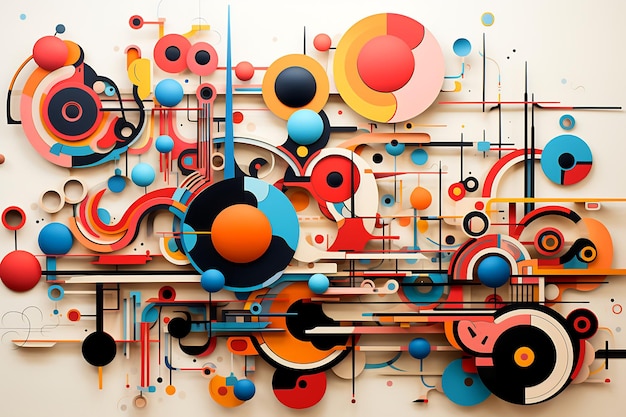 Abstract image with circles circles and shapes on white wall Generative AI