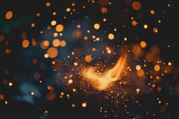 Photo abstract image with fire particles on a black background