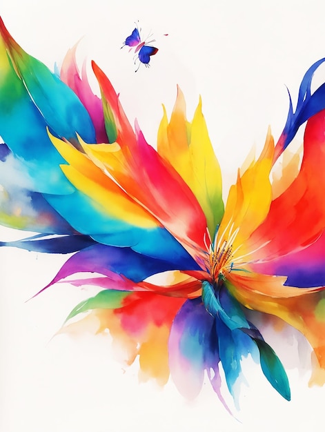 abstract incredible bird of paradise flower and butterfly paints on paper HD watercolor image