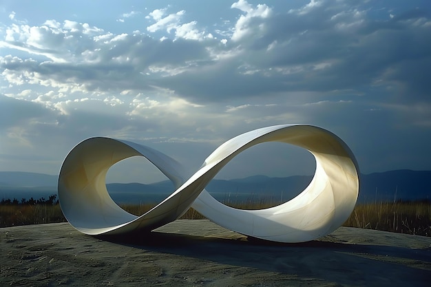 Abstract Infinity Sculpture Under a Cloudy Sky