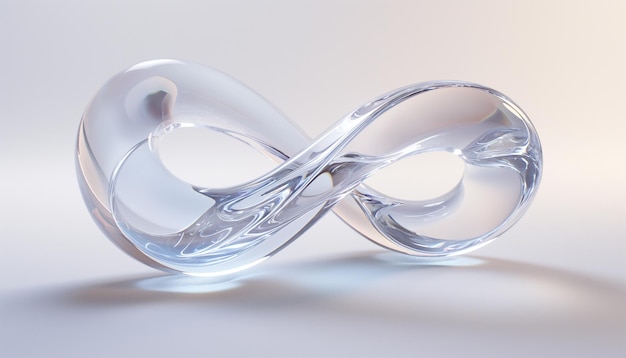 Abstract infinity sign 3D transparent glass background Isolated