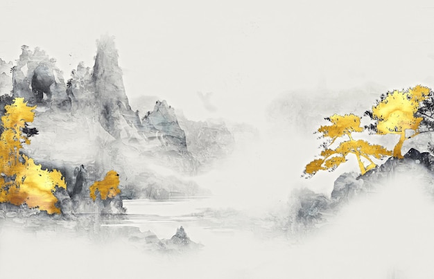 Abstract ink art painting landscape painting wall art painting Chinese style